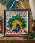Peacock Bloom Lippan Art Box Bag with Chain