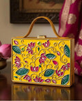 Yellow Lotus Floral Lippan Art Box Purse