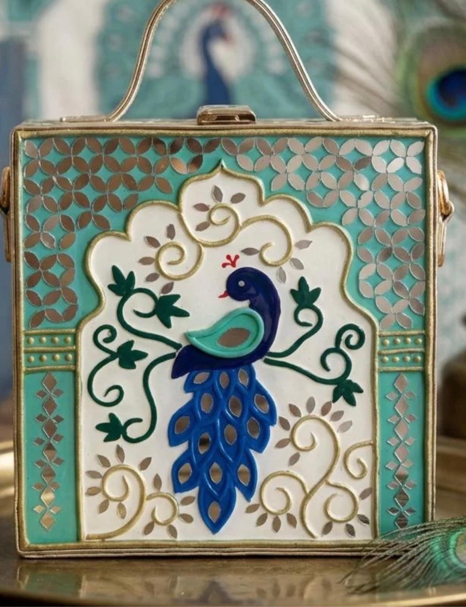 Peacock Palace Lippan Art Box Purse - Teal