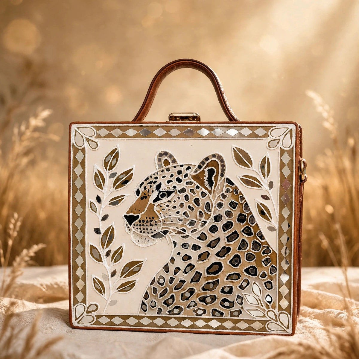Leopard Lippan Art Box Purse