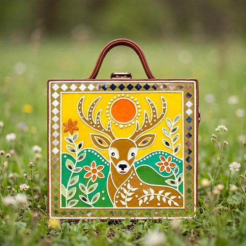 Deer and Sun Lippan Art Box Purse