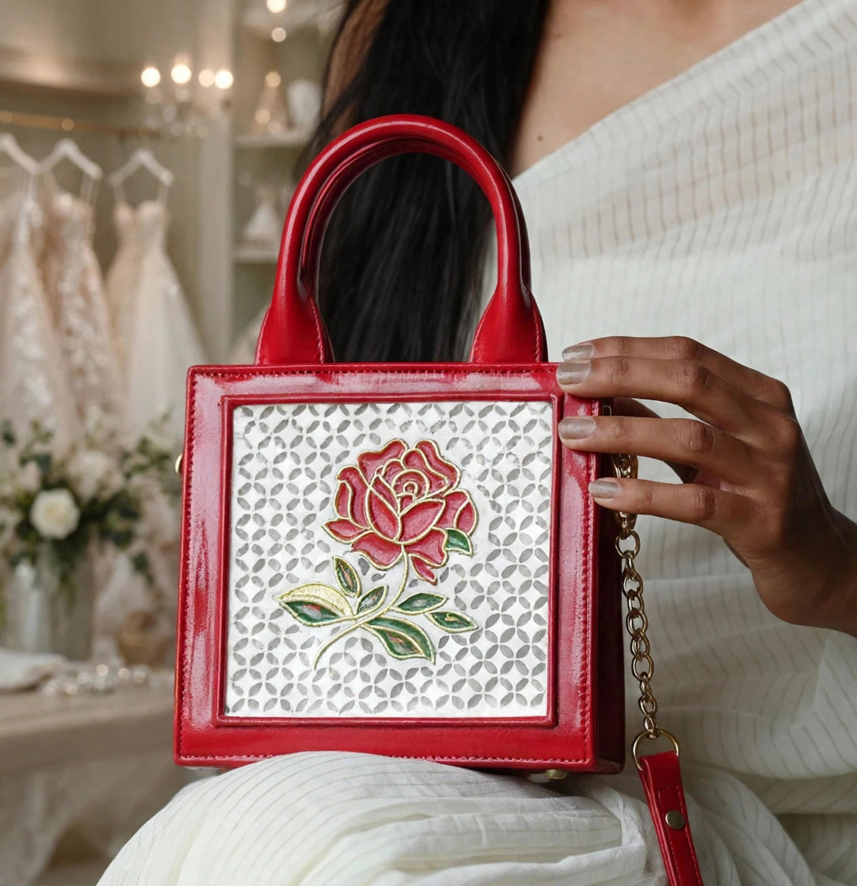 Red Rose Lippan Art Handbag