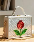 White Red Rose Lippan Art Box Purse