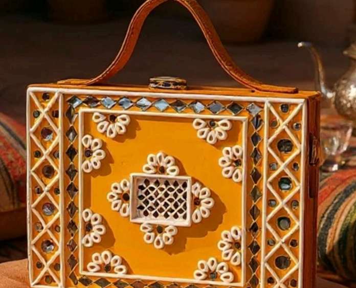 Orange Mirror Frame Lippan Art Box Purse